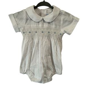 Bella Bliss bubble with Peter Pan collar, smocking, and pleats